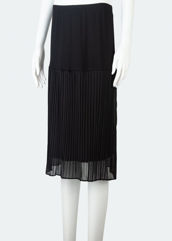 BLACK KNEE LENGTH SKIRT EXTENDER WITH RUCHED CHIFFON